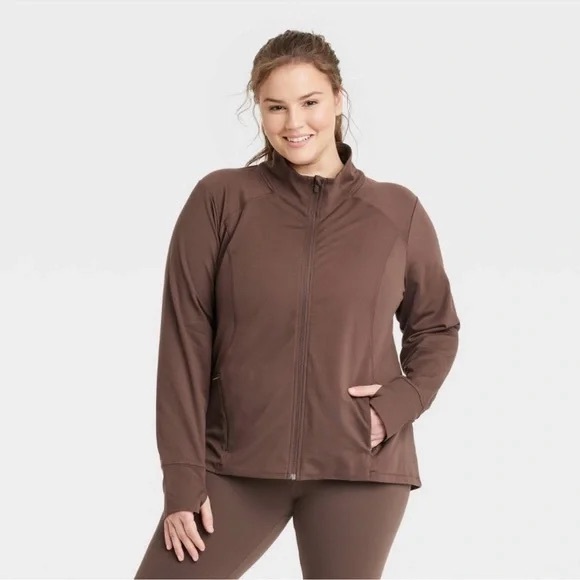 all in motion Tops - All in Motion Full Zip Athletic Jacket Brown XXL NWT Thumbholes